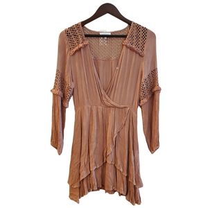 Acoa Collection Long Sleeve Tan Dress Crochet Size Small